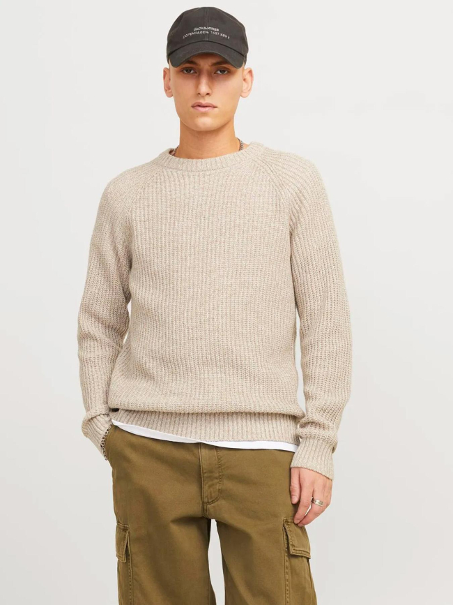 Pull en maille jones beige homme - Jack & Jones