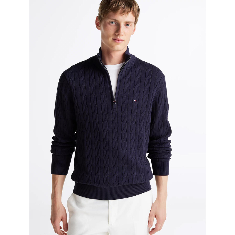 Pull zippé en maille torsadée bleu marine homme - Tommy Hilfiger