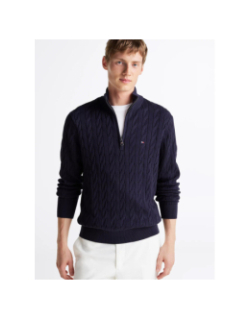 Pull zippé en maille torsadée bleu marine homme - Tommy Hilfiger