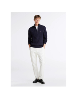 Pull zippé en maille torsadée bleu marine homme - Tommy Hilfiger