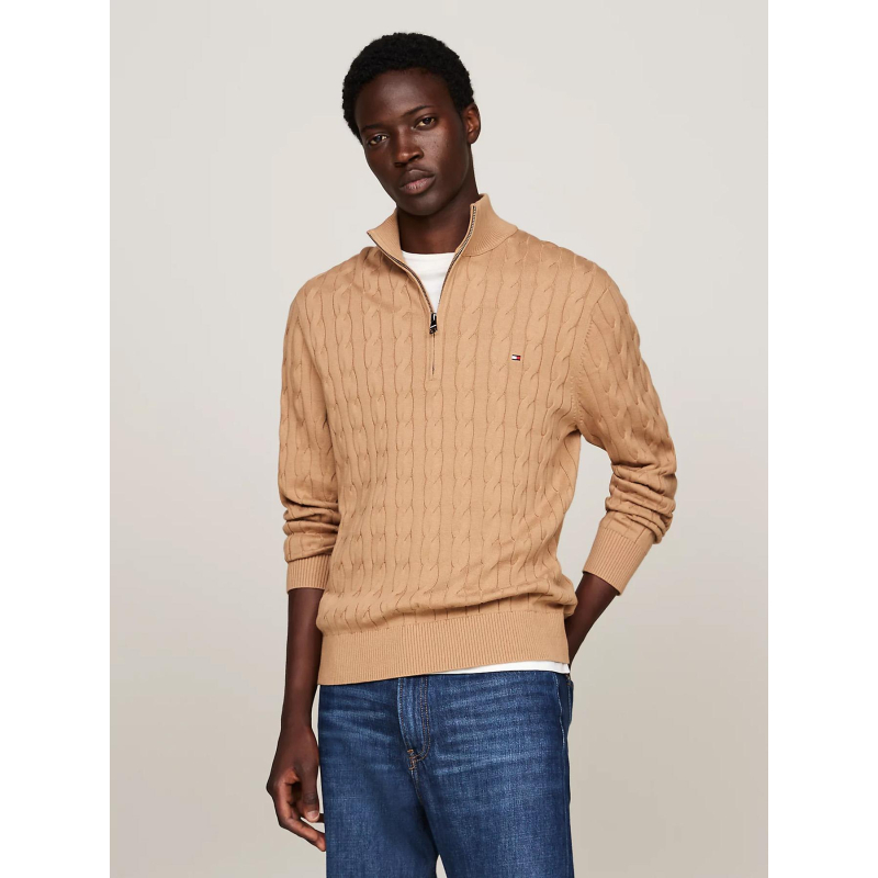 Pull col zippé safari marron homme - Tommy Hilfiger