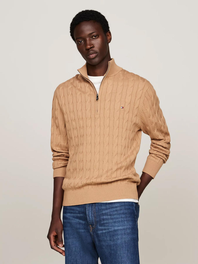 Pull col zippé safari marron homme - Tommy Hilfiger