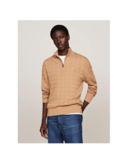 Pull col zippé safari marron homme - Tommy Hilfiger