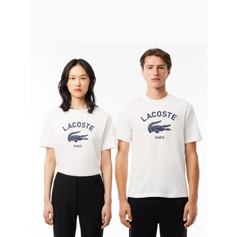 T-shirt en coton imprimé signature blanc adulte - Lacoste