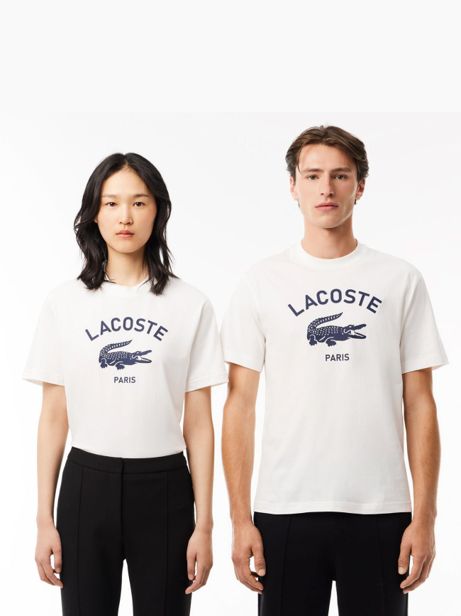 T-shirt en coton imprimé signature blanc adulte - Lacoste