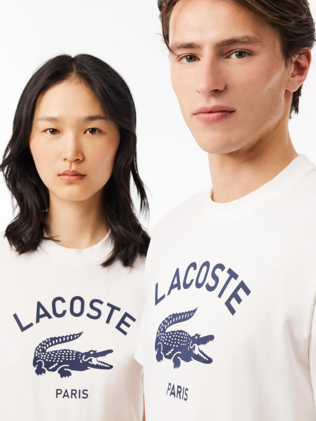 T-shirt en coton imprimé signature blanc adulte - Lacoste