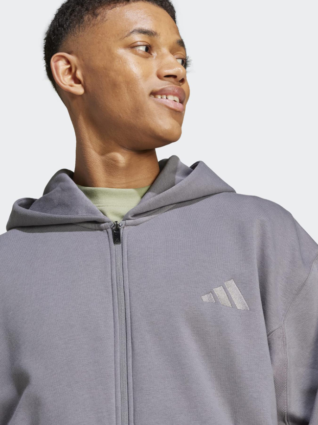 Sweat à capuche zippé gris homme - Adidas