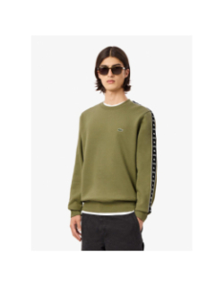 Sweatshirt bande siglées col rond kaki homme - Lacoste