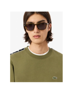 Sweatshirt bande siglées col rond kaki homme - Lacoste