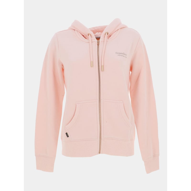 Sweat à capuche zippée essential logo rose femme - Superdry