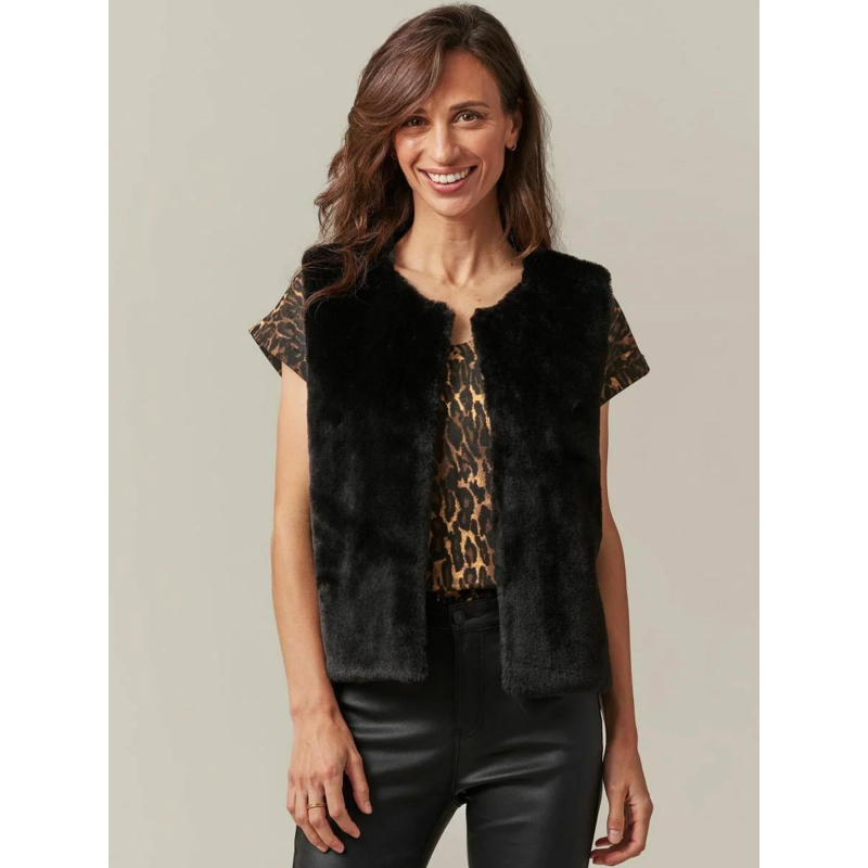 Veste sans manches imitation fourrure fuzzy noir femme - Deeluxe