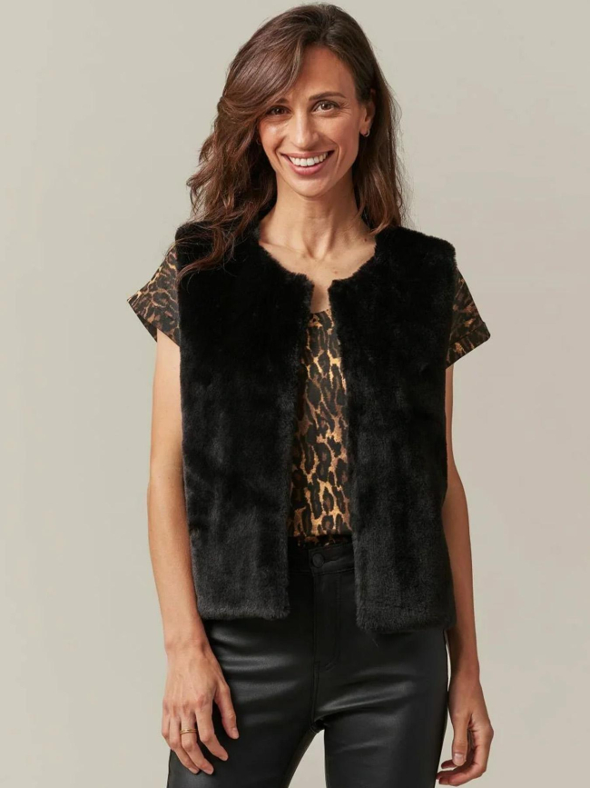 Veste sans manches imitation fourrure fuzzy noir femme - Deeluxe