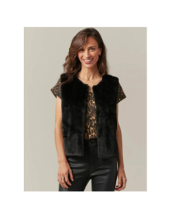 Veste sans manches imitation fourrure fuzzy noir femme - Deeluxe