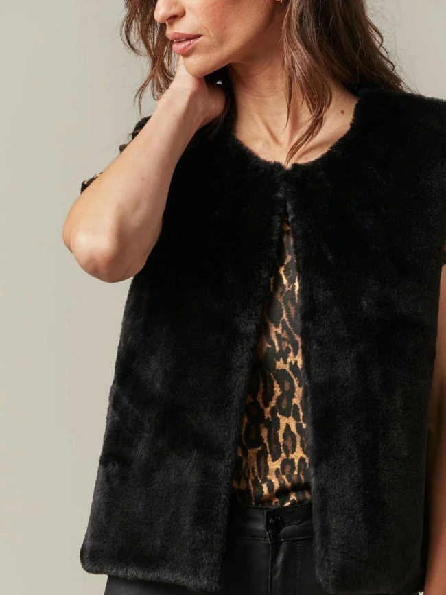 Veste sans manches imitation fourrure fuzzy noir femme - Deeluxe