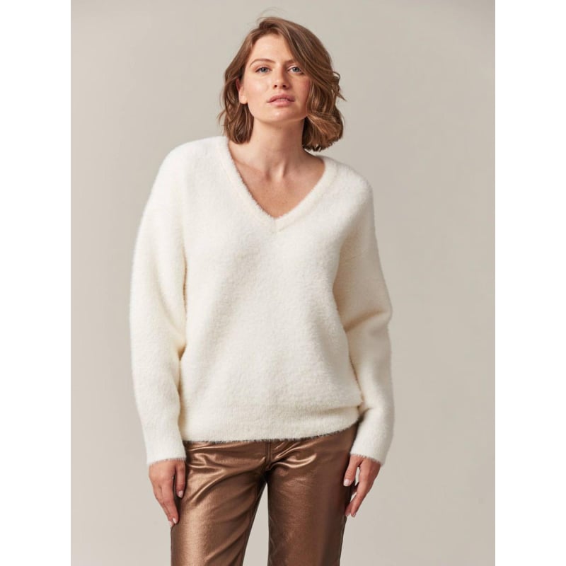 Pull col en v matière douce loubiana blanc femme - Deeluxe