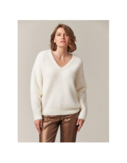 Pull col en v matière douce loubiana blanc femme - Deeluxe