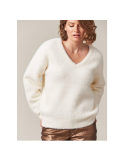 Pull col en v matière douce loubiana blanc femme - Deeluxe