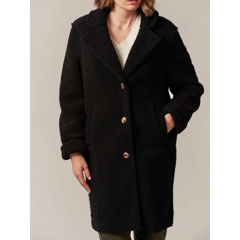 Manteau mi-long en imitation fourrure irsa noir femme - Deeluxe