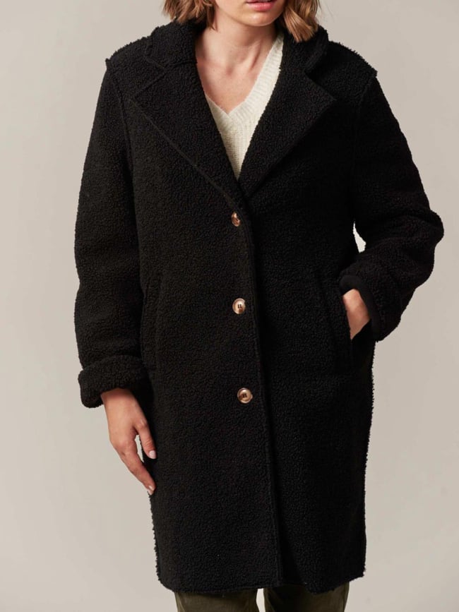 Manteau mi-long en imitation fourrure irsa noir femme - Deeluxe