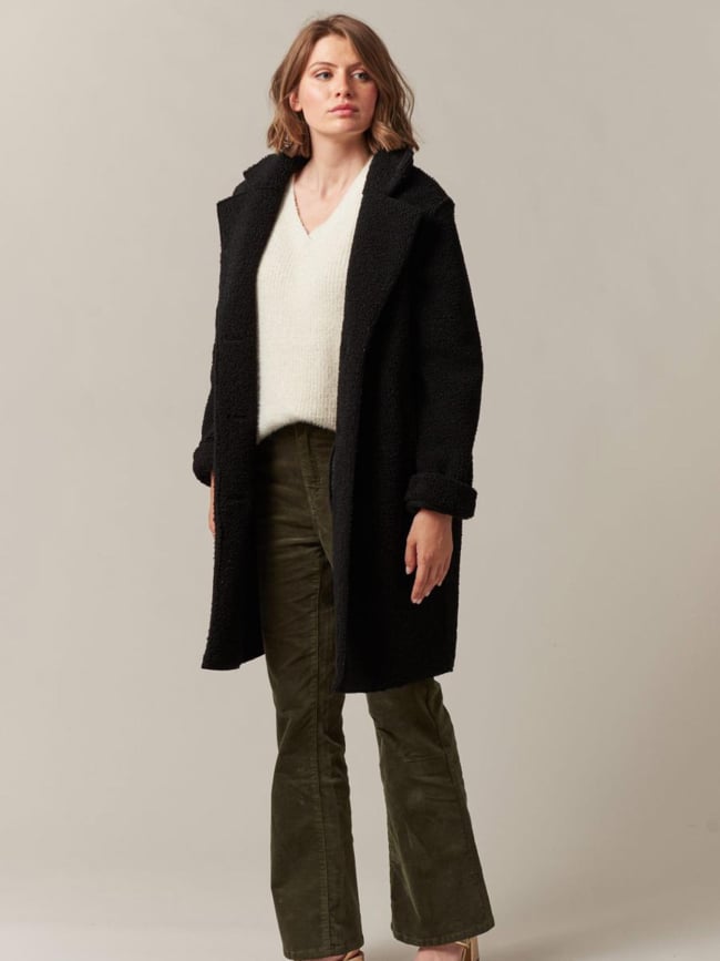 Manteau mi-long en imitation fourrure irsa noir femme - Deeluxe