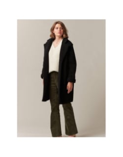 Manteau mi-long en imitation fourrure irsa noir femme - Deeluxe