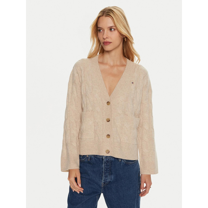 Gilet cardigan en laine soft cable beige femme - Tommy Hilfiger