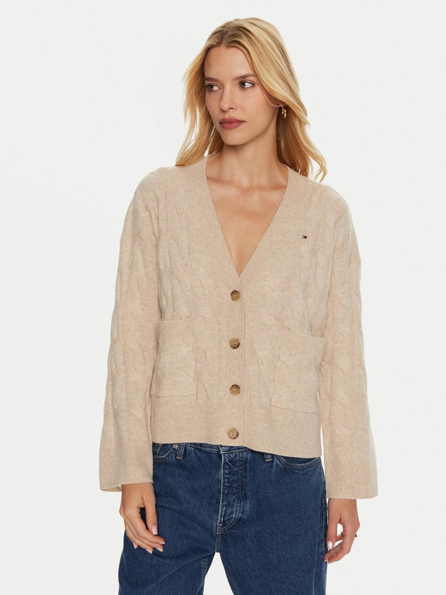 Gilet cardigan en laine soft cable beige femme - Tommy Hilfiger