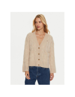 Gilet cardigan en laine soft cable beige femme - Tommy Hilfiger