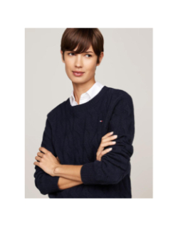 Pull en pure laine à maille torsadée bleu femme - Tommy Hilfiger