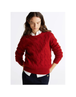 Pull en pure laine à maille torsadée rouge femme - Tommy Hilfiger