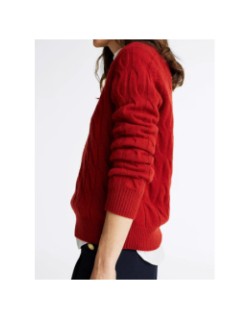 Pull en pure laine à maille torsadée rouge femme - Tommy Hilfiger