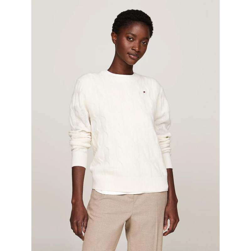 Pull en laine soft cable blanc femme - Tommy Hilfiger