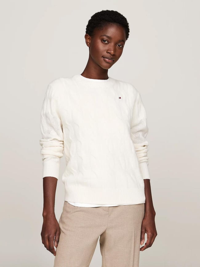 Pull en laine soft cable blanc femme - Tommy Hilfiger