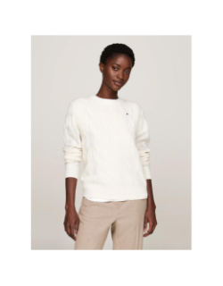 Pull en laine soft cable blanc femme - Tommy Hilfiger