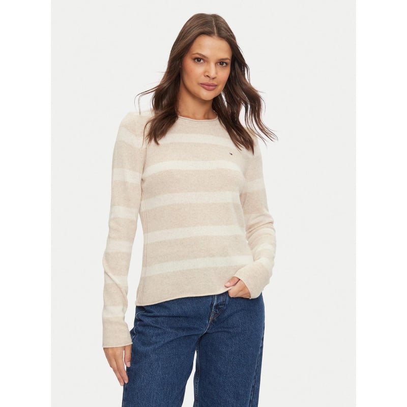 Pull rayé en laine soft beige femme - Tommy Hilfiger