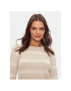 Pull rayé en laine soft beige femme - Tommy Hilfiger