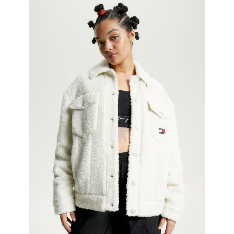 Veste teddy badge over blanc femme - Tommy Jeans