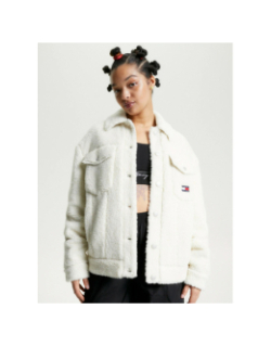 Veste teddy badge over blanc femme - Tommy Jeans