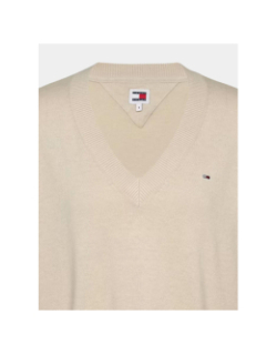 Pull col v newsprint beige femme - Tommy Jeans