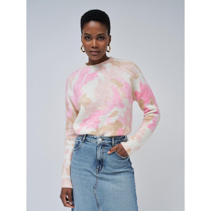 Pull en laine et mohair avec motif foral rose femme - Salsa