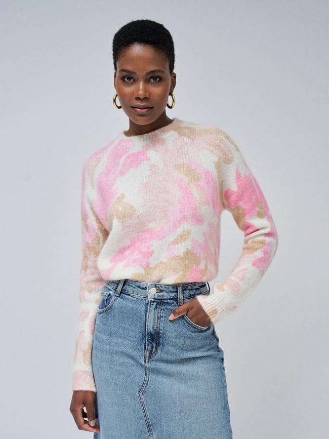 Pull en laine et mohair avec motif foral rose femme - Salsa