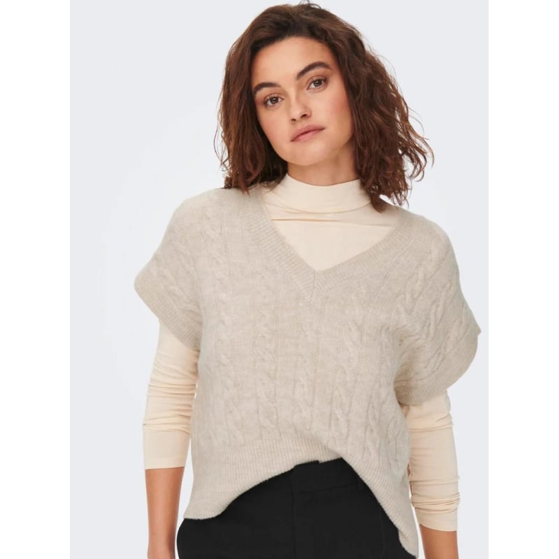 Pull sans manche col v melody beige femme - Only