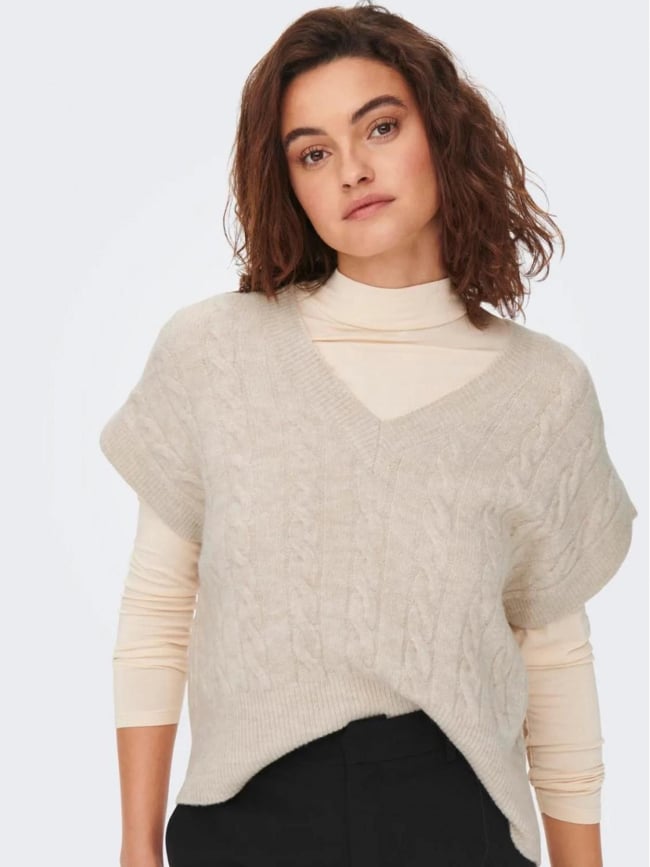 Pull sans manche col v melody beige femme - Only