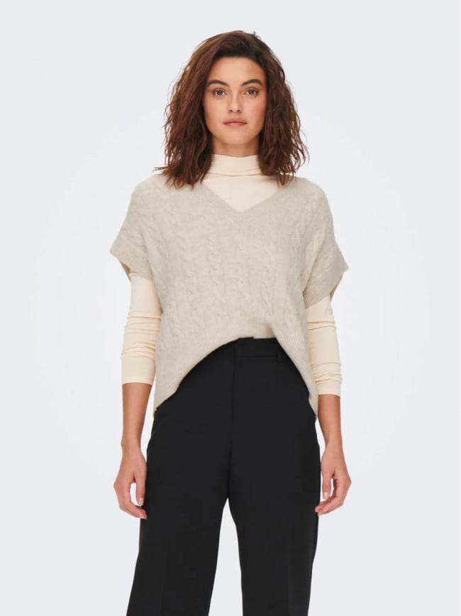 Pull sans manche col v melody beige femme - Only