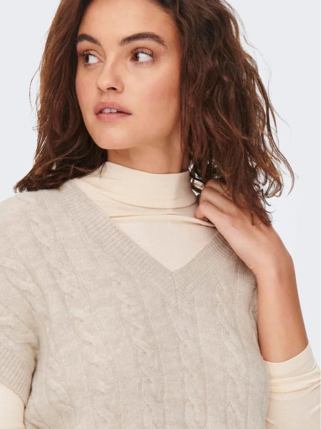 Pull sans manche col v melody beige femme - Only