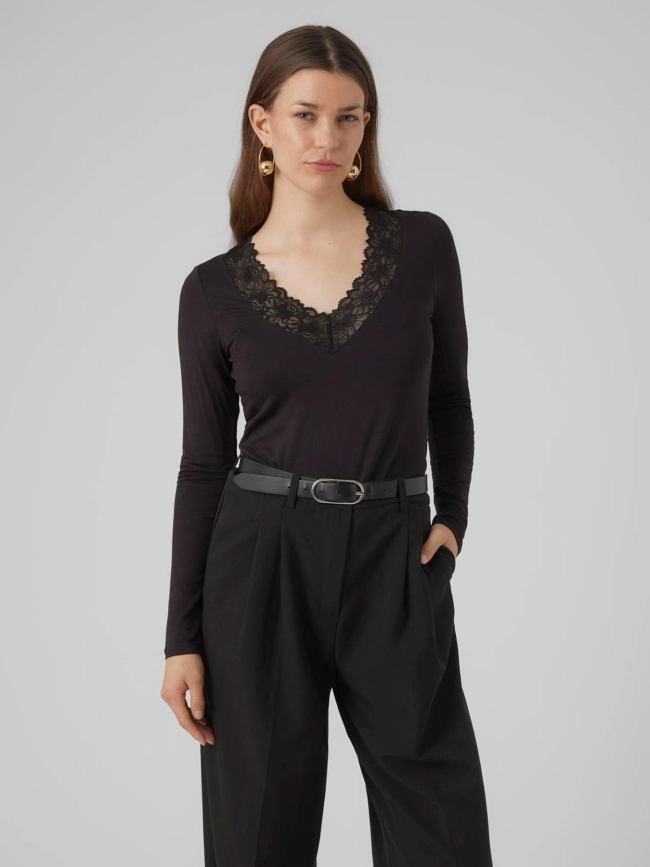 Top col v en dentelle rosa noir femme - Vero Moda