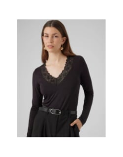 Top col v en dentelle rosa noir femme - Vero Moda