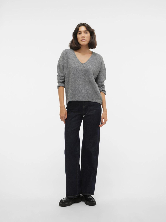 Pull col v manches 3/4 blis gris femme - Vero Moda