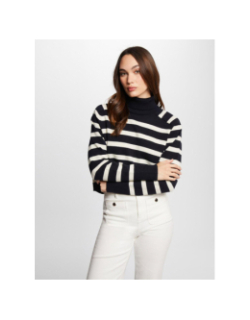 Pull col roulé rayé lagon pailleté bleu marine femme - Morgan