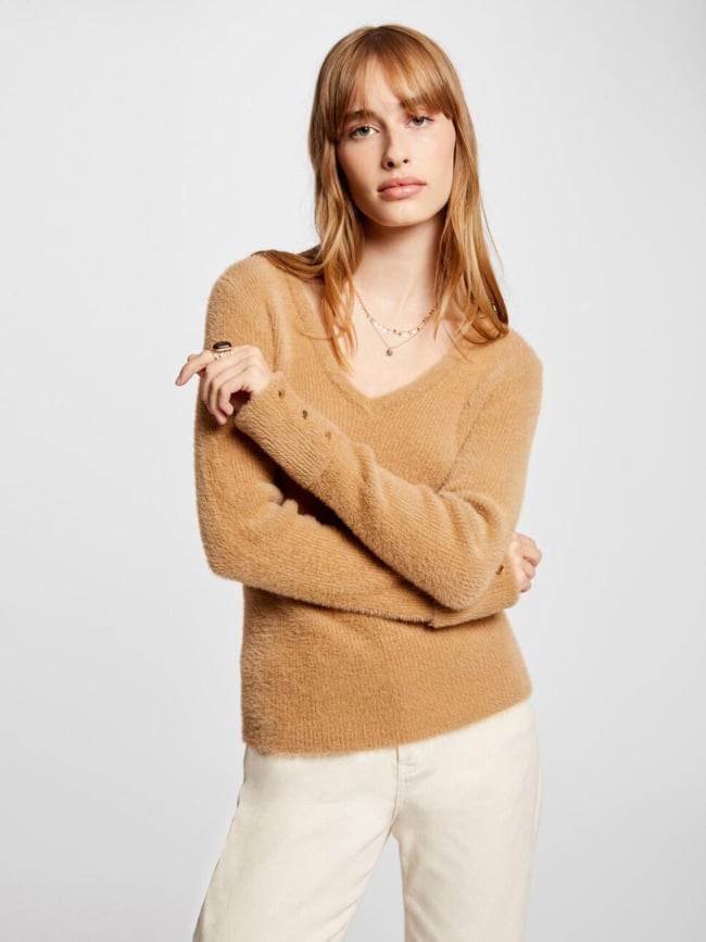 Pull col v moove camel femme - Morgan